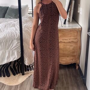 Vintage 90s Misty Lane Leopard Print High Neck Flowy Maxi‎ Dress